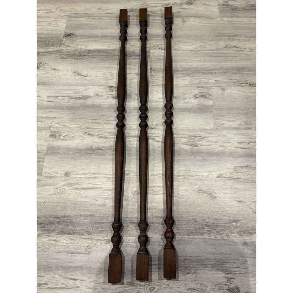 Lot Of 3 Vintage Wooden Spindles 49" (4' 1") Retro 70's Balusters Stairs Decor - Picture 4 of 8